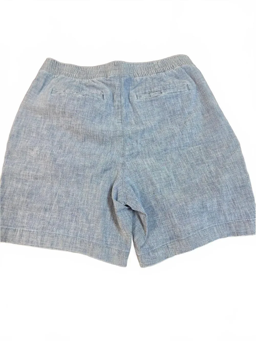 Lands End Chambray Shorts Women's 8 Blue Pull-On Cotton Stretch 7in Inseam